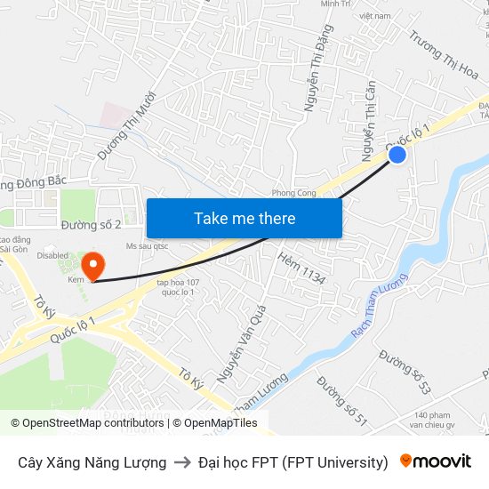 Cây Xăng Năng Lượng to Đại học FPT (FPT University) map