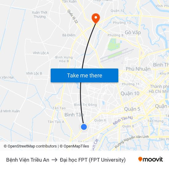 Bệnh Viện Triều An to Đại học FPT (FPT University) map