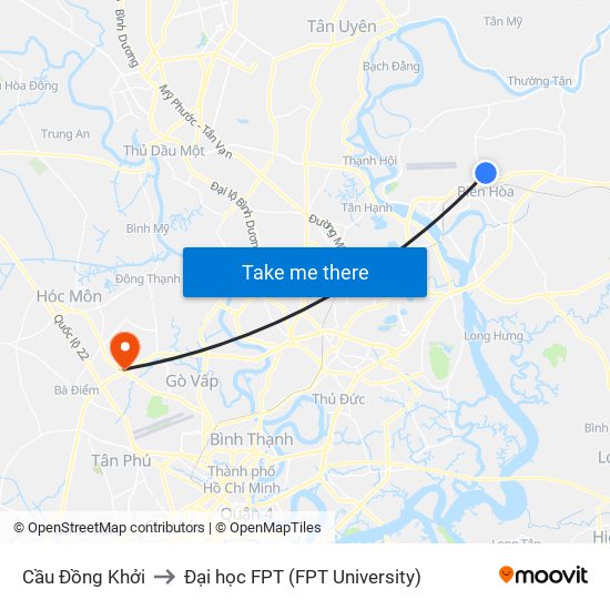 Cầu Đồng Khởi to Đại học FPT (FPT University) map