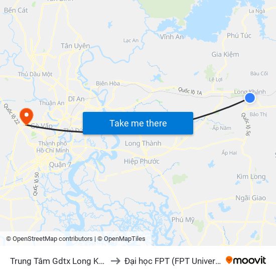 Trung Tâm Gdtx Long Khánh to Đại học FPT (FPT University) map