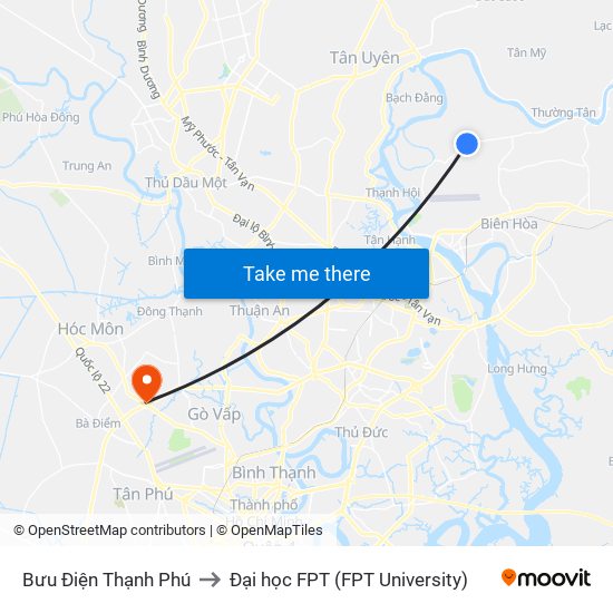 Bưu Điện Thạnh Phú to Đại học FPT (FPT University) map