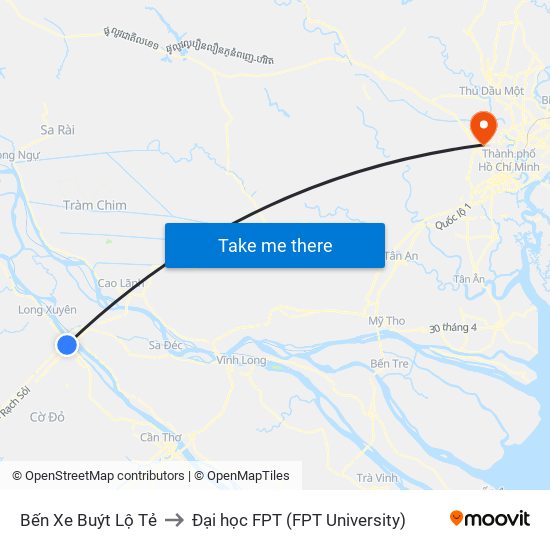 Bến Xe Buýt Lộ Tẻ to Đại học FPT (FPT University) map