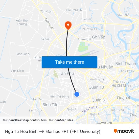 Ngã Tư Hòa Bình to Đại học FPT (FPT University) map