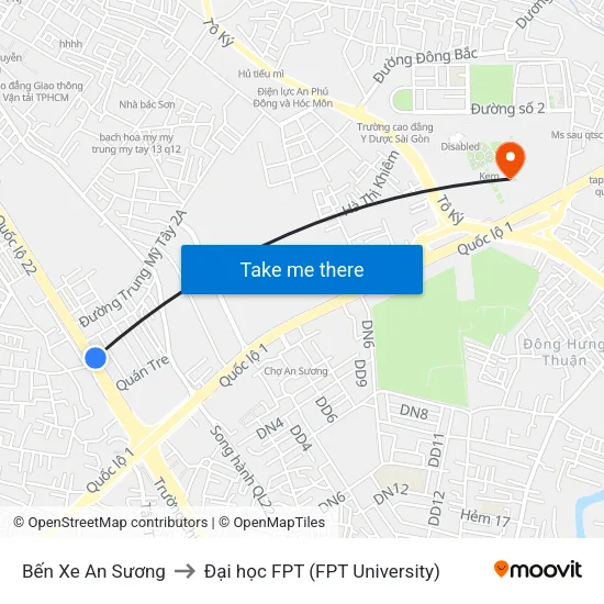 Bến Xe An Sương to Đại học FPT (FPT University) map
