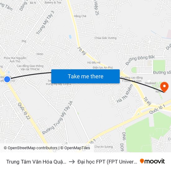 Trung Tâm Văn Hóa Quận 12 to Đại học FPT (FPT University) map