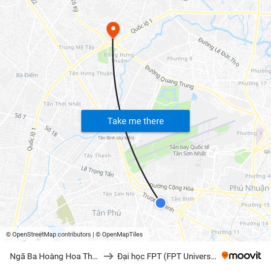 Ngã Ba Hoàng Hoa Thám to Đại học FPT (FPT University) map