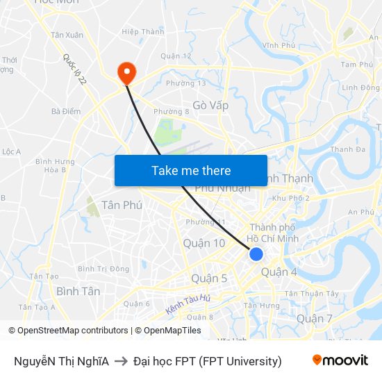 NguyễN Thị NghĩA to Đại học FPT (FPT University) map