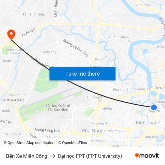 Bến Xe Miền Đông to Đại học FPT (FPT University) map