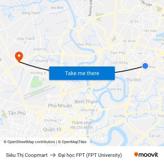 Siêu Thị Coopmart to Đại học FPT (FPT University) map