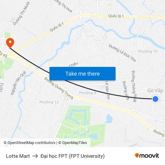 Lotte Mart to Đại học FPT (FPT University) map