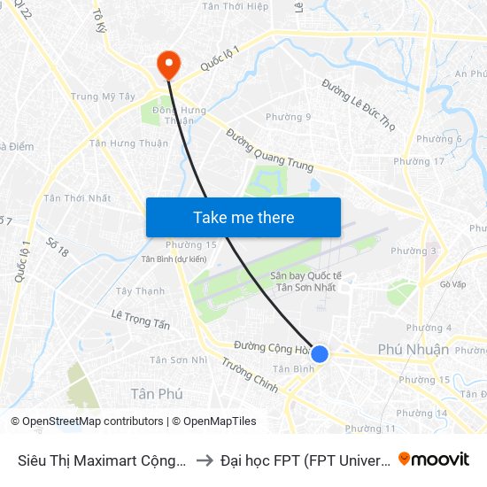 Siêu Thị Maximart Cộng Hòa to Đại học FPT (FPT University) map