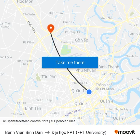 Bệnh Viện Bình Dân to Đại học FPT (FPT University) map