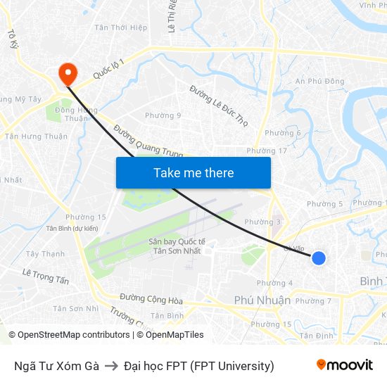 Ngã Tư Xóm Gà to Đại học FPT (FPT University) map