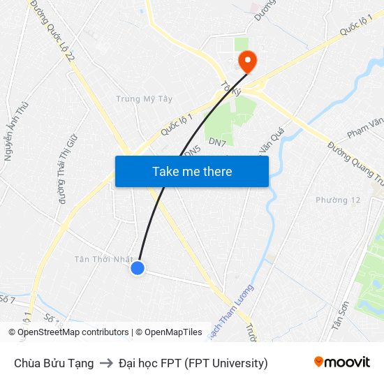 Chùa Bửu Tạng to Đại học FPT (FPT University) map