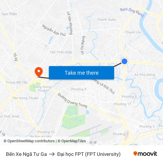 Bến Xe Ngã Tư Ga to Đại học FPT (FPT University) map