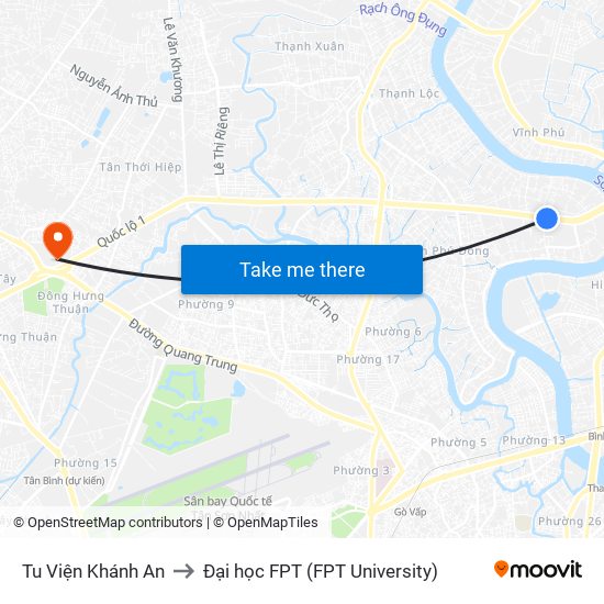 Tu Viện Khánh An to Đại học FPT (FPT University) map