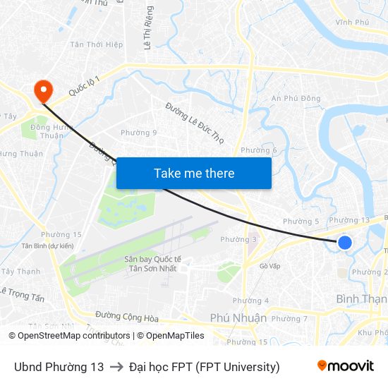 Ubnd Phường 13 to Đại học FPT (FPT University) map