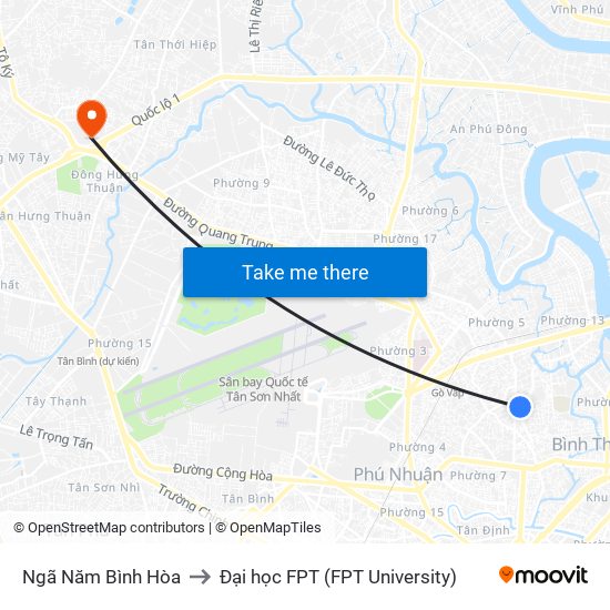 Ngã Năm Bình Hòa to Đại học FPT (FPT University) map