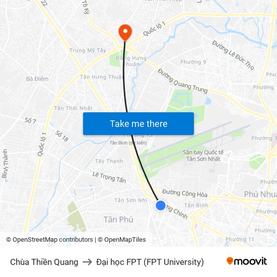 Chùa Thiền Quang to Đại học FPT (FPT University) map