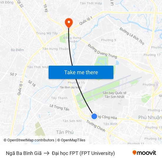 Ngã Ba Bình Giã to Đại học FPT (FPT University) map