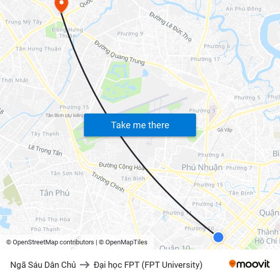 Ngã Sáu Dân Chủ to Đại học FPT (FPT University) map