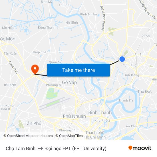 Chợ Tam Bình to Đại học FPT (FPT University) map