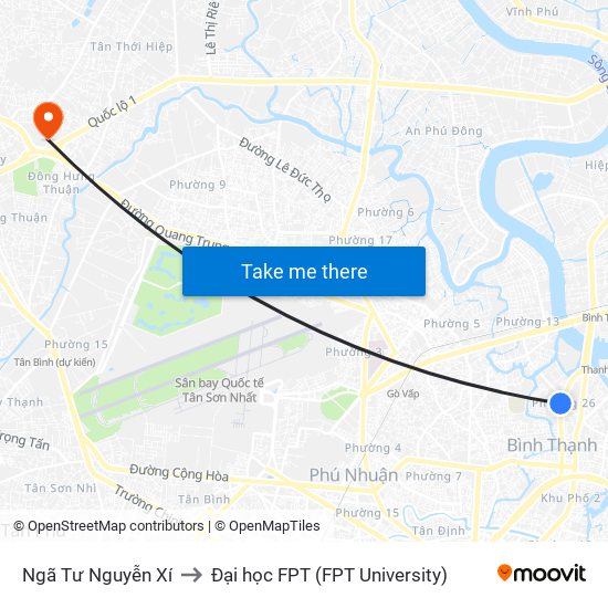 Ngã Tư Nguyễn Xí to Đại học FPT (FPT University) map