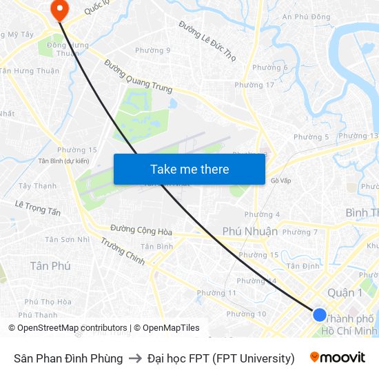 Sân Phan Đình Phùng to Đại học FPT (FPT University) map
