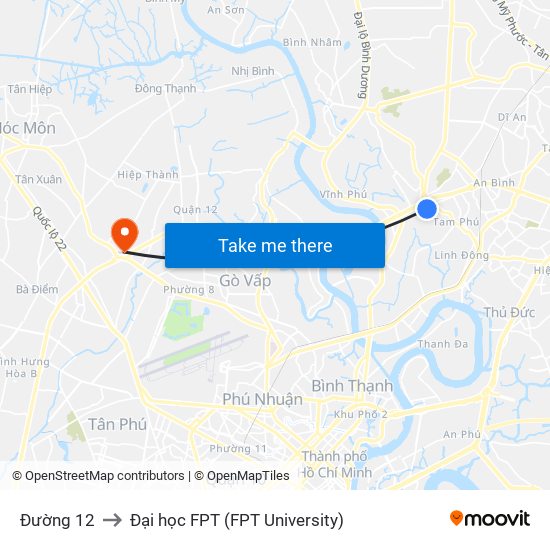 Đường 12 to Đại học FPT (FPT University) map