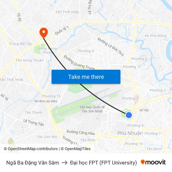 Ngã Ba Đặng Văn Sâm to Đại học FPT (FPT University) map