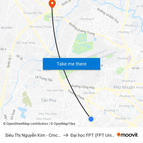 Siêu Thị Nguyễn Kim - Cmc Tân Bình to Đại học FPT (FPT University) map