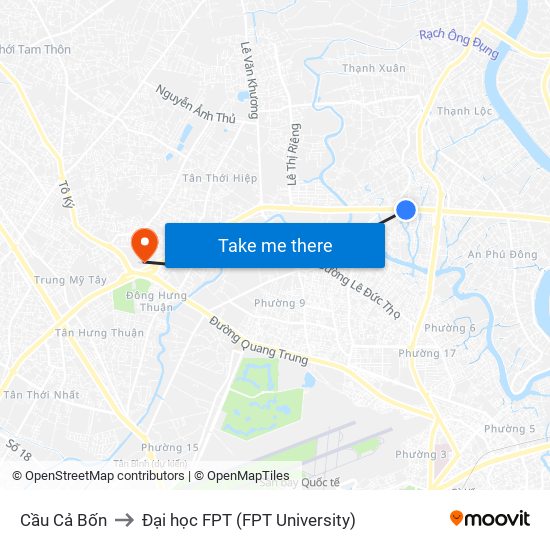 Cầu Cả Bốn to Đại học FPT (FPT University) map