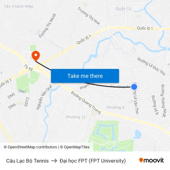 Câu Lạc Bộ Tennis to Đại học FPT (FPT University) map