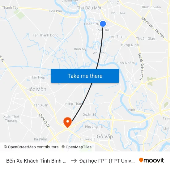Bến Xe Khách Tỉnh Bình Dương to Đại học FPT (FPT University) map
