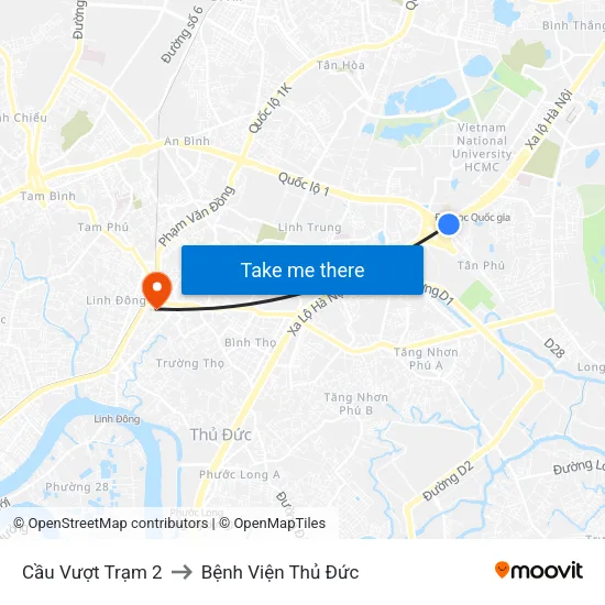 Cầu Vượt Trạm 2 to Bệnh Viện Thủ Đức map