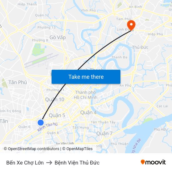 Bến Xe Chợ Lớn to Bệnh Viện Thủ Đức map