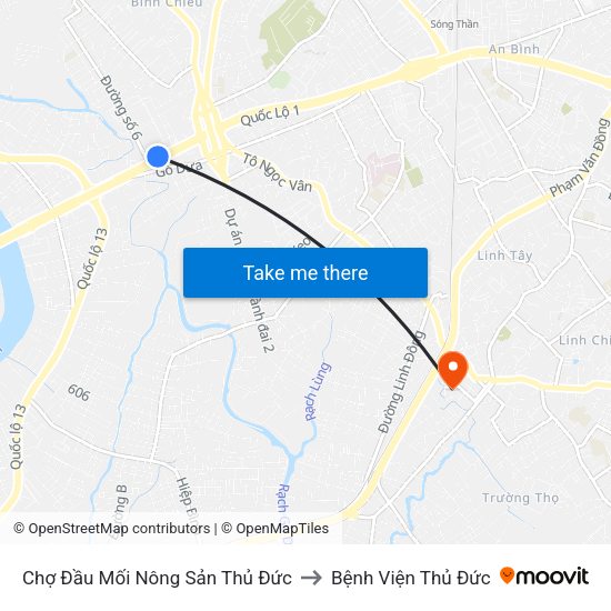 Chợ Đầu Mối Nông Sản Thủ Đức to Bệnh Viện Thủ Đức map