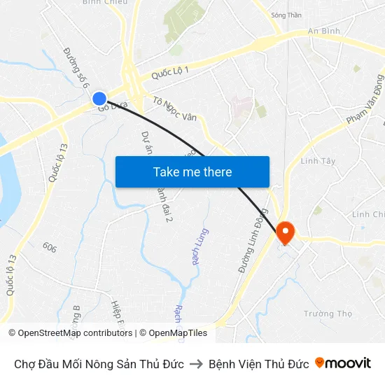 Chợ Đầu Mối Nông Sản Thủ Đức to Bệnh Viện Thủ Đức map