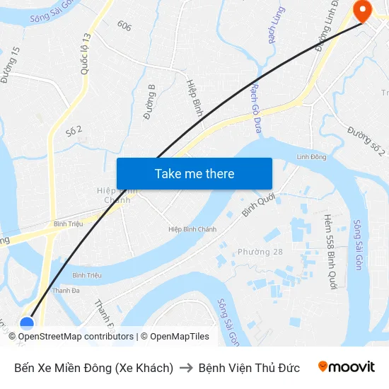 Bến Xe Miền Đông (Xe Khách) to Bệnh Viện Thủ Đức map