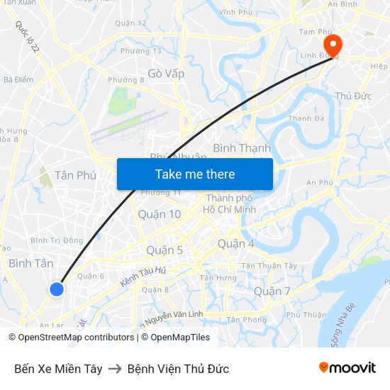 Bến Xe Miền Tây to Bệnh Viện Thủ Đức map