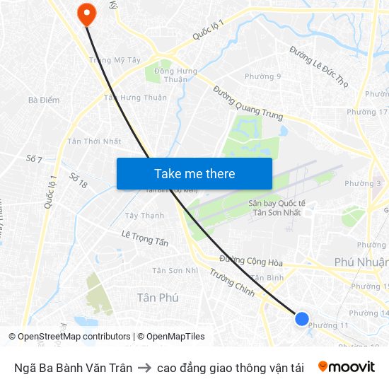 Ngã Ba Bành Văn Trân to cao đẳng giao thông vận tải map