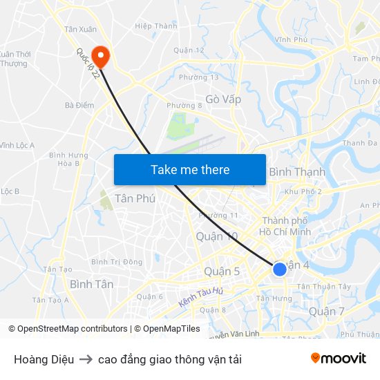 Hoàng Diệu to cao đẳng giao thông vận tải map