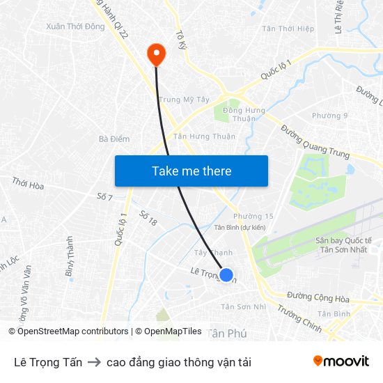 Lê Trọng Tấn to cao đẳng giao thông vận tải map