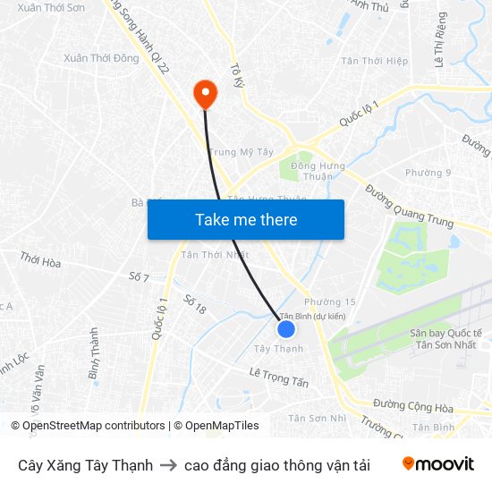 Cây Xăng Tây Thạnh to cao đẳng giao thông vận tải map