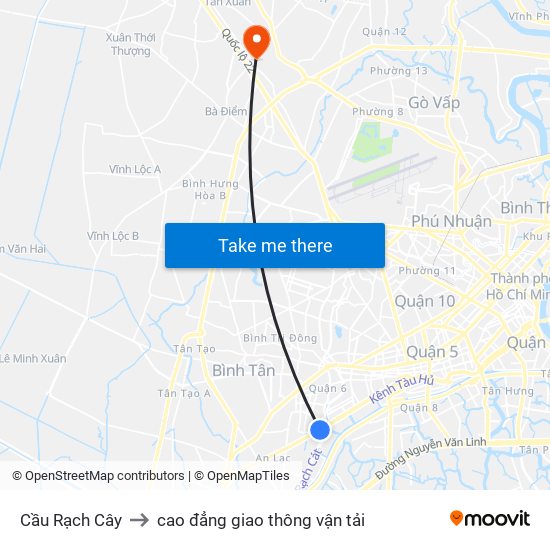 Cầu Rạch Cây to cao đẳng giao thông vận tải map