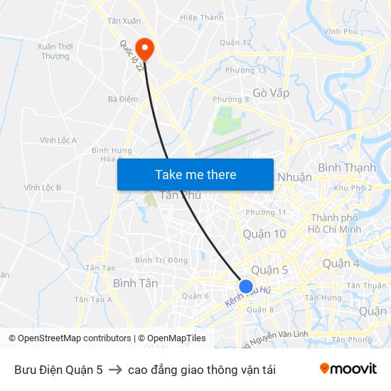 Bưu Điện Quận 5 to cao đẳng giao thông vận tải map