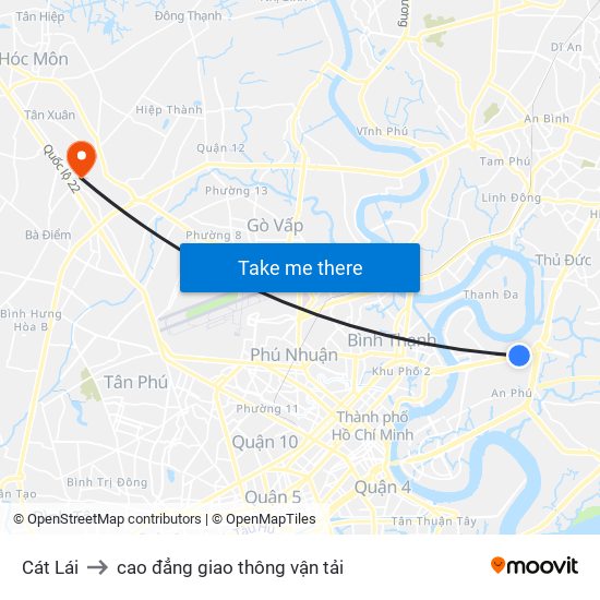 Cát Lái to cao đẳng giao thông vận tải map