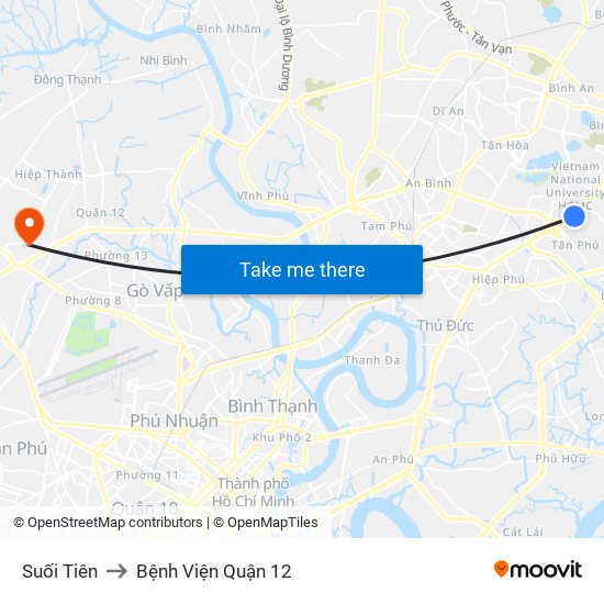 Suối Tiên to Bệnh Viện Quận 12 map