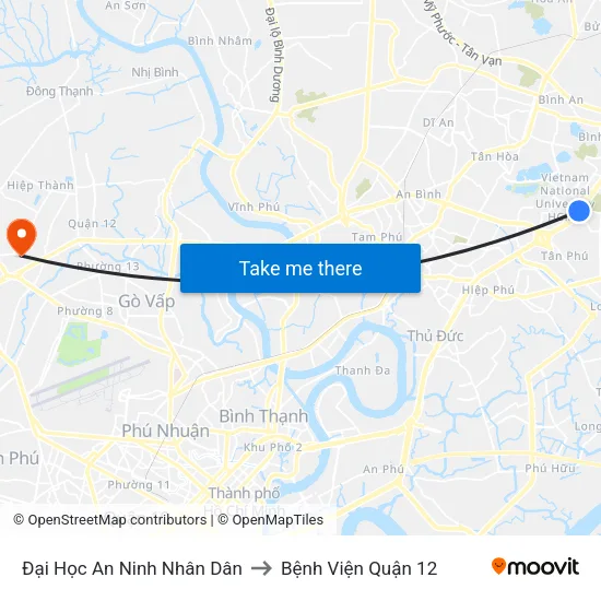 Đại Học An Ninh Nhân Dân to Bệnh Viện Quận 12 map