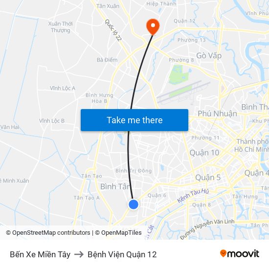 Bến Xe Miền Tây to Bệnh Viện Quận 12 map